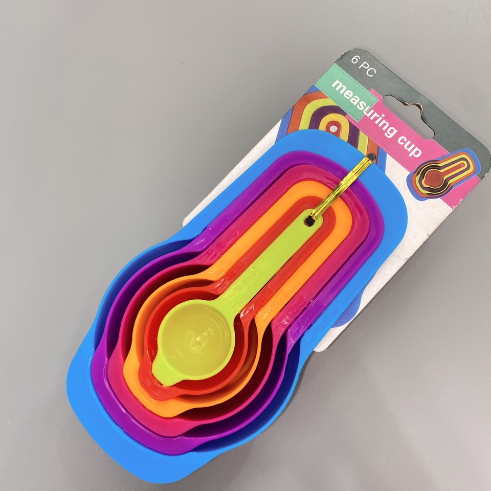 Color 6PC set measuring spoon, plastic measuring spoon, rainbow measuring cup, measuring bowl, baking weighing tool