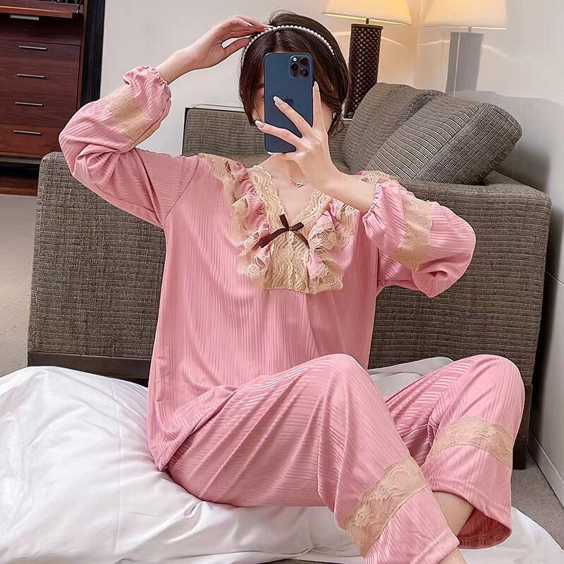 9032# Group (Batch 42) August Autumn Milk Silk 180g Lace Lace fringed long-sleeved Set M-2XL size Popular live-streaming bestseller from Yiwu, 2021 New Style Special Sale Bestseller