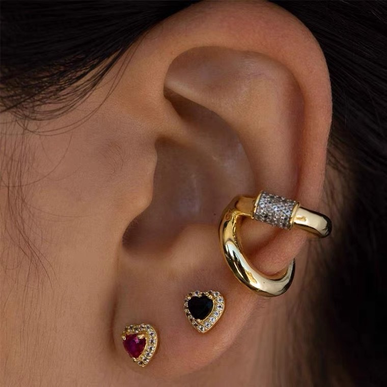 Arc-shaped ear buckles, retro and unique, long super sparkling zircon, ethnic style, versatile, tassel, seven-color earrings, copper earrings, Yiwu zircon details Picture
