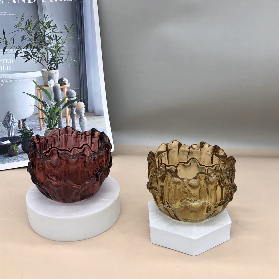 Buddhist glass candle holder for home decoration
