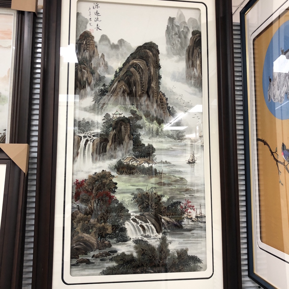 义乌大森装饰175X95cm纯手工羽毛画装饰画源远流长a3