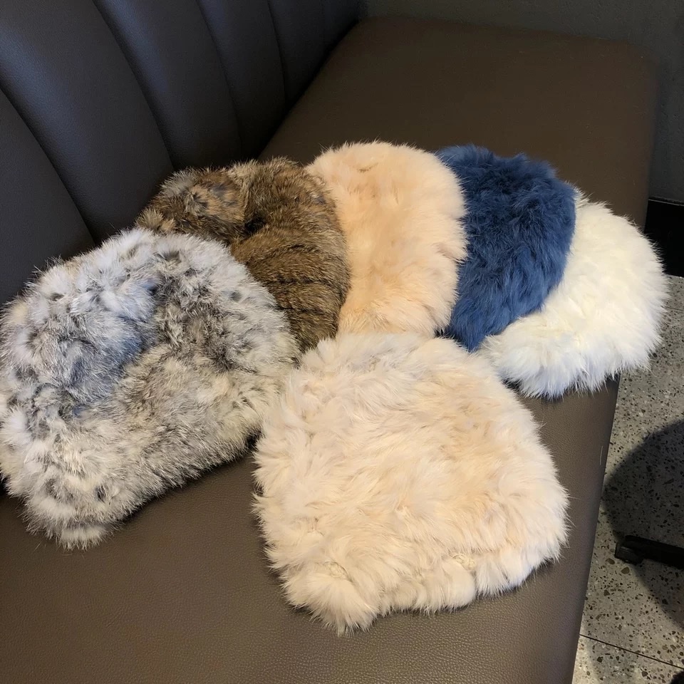 毛毛帽加厚保暖真毛兔毛绒皮草帽编织包头针织毛线帽子女秋冬百搭详情图1