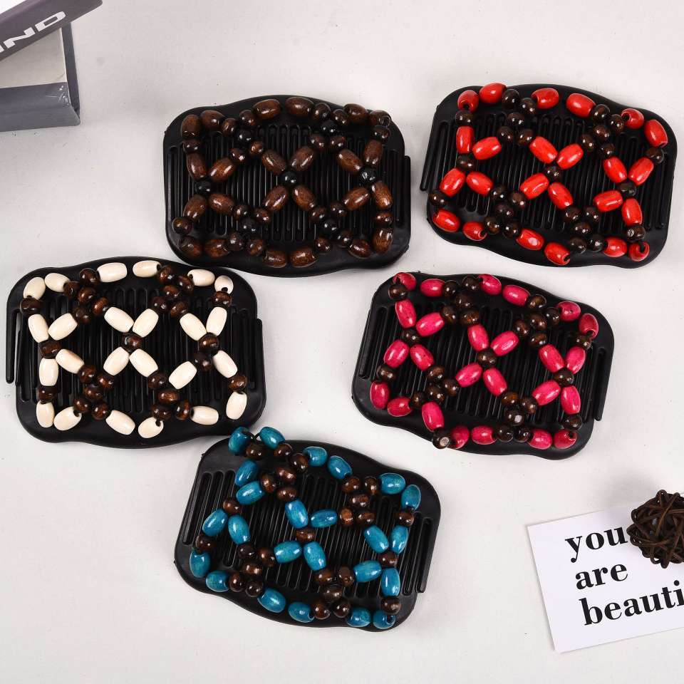 FLY1603 Cross-border beaded wood Bead Magic Hair Comb, Double-row Plug, Versatile Hair Comb, Magic Hair Comb, Hair coil, Hair Plug, Custom manufacturer detail image 6
