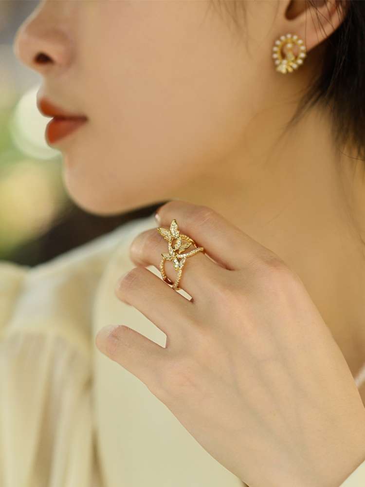 Jade Pearl -068 Butterfly Ring, a niche design for women with an Instagram cool and cool style, is a high-end, light luxury, fashionable, individual and exquisite index finger ring Specification image