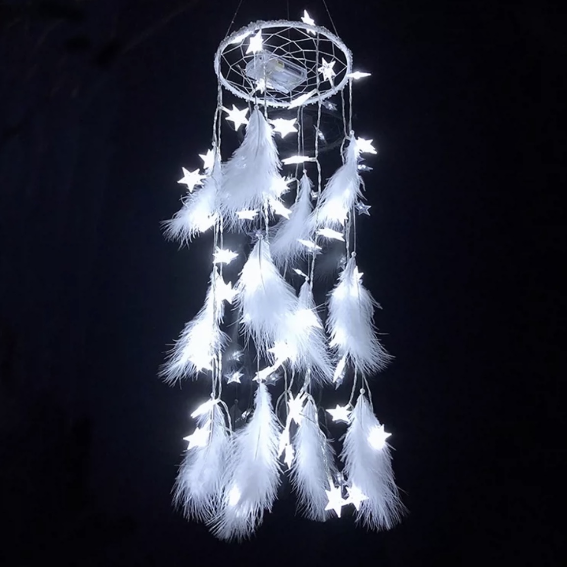 Dreamcatcher hanging decoration wind chimes Indian Tanabata birthday gift light shop Dreamnet big finished stars white battery