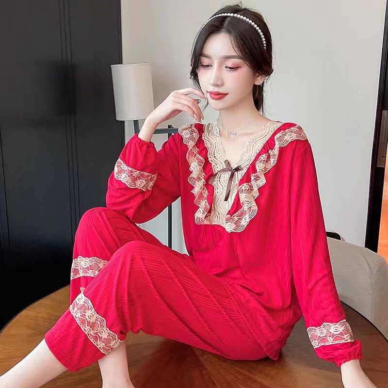Group 9037# (Batch 42) August Autumn Milk Silk 180g Lace Lace fringed long-sleeved Set M-2XL size Popular live-streaming bestseller from Yiwu, 2021 New Style Special Sale Bestseller