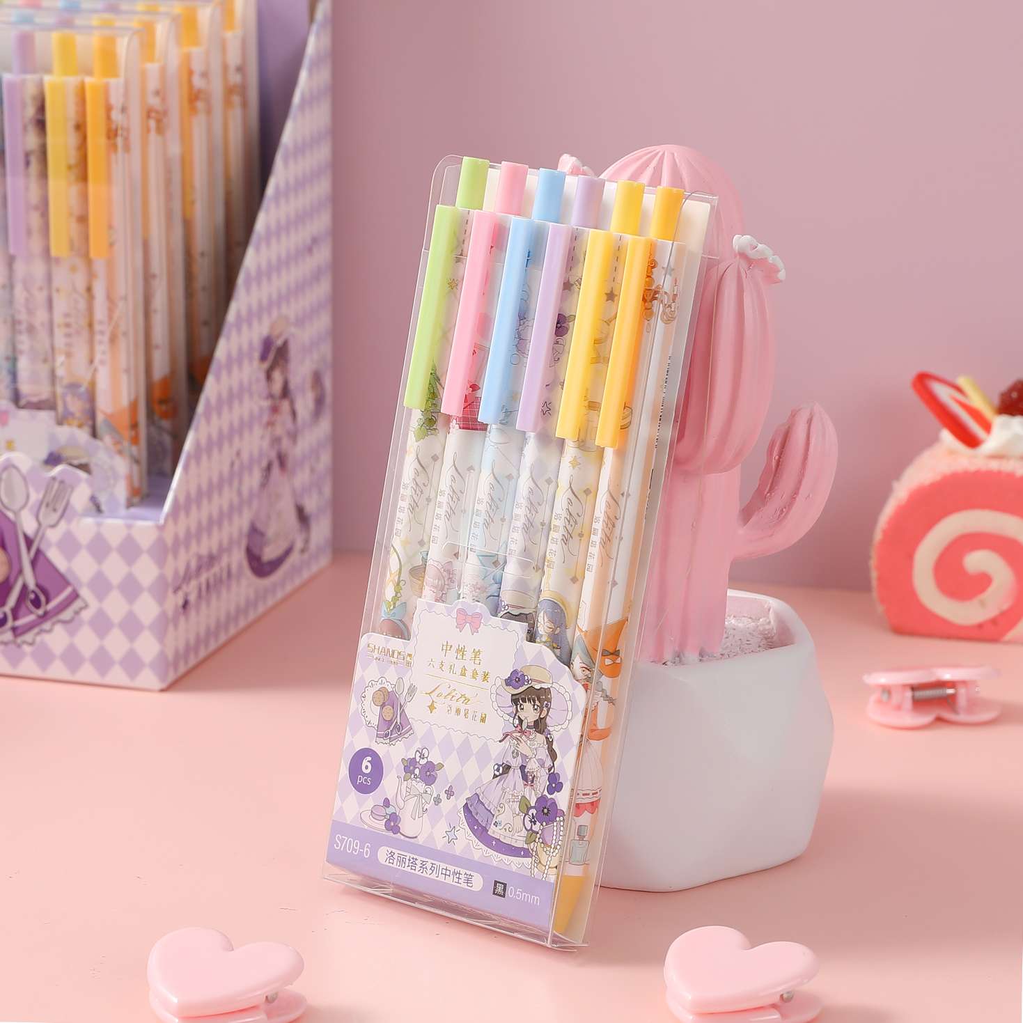 善知展示插盒装S709-72洛丽塔花园按动笔 学生考试用笔 商务办公用笔详情图1