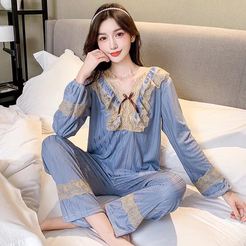 9036# Group (Batch 42) August Autumn Milk Silk 180g Lace Lace fringed long-sleeved Set M-2XL size Popular live-streaming bestseller from Yiwu, 2021 New Style Special Sale Bestseller