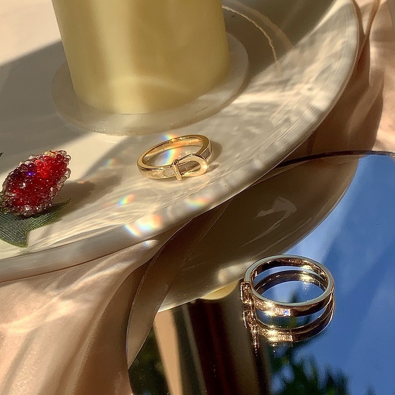 马蹄戒夏个性指环时尚镀金戒指贝母水晶皮带扣小众单调
