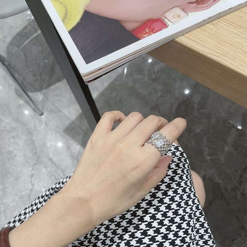 Yuzhu -041 Niche Design Sense Zircon hollowed-out wide version High-end, light luxury, personality, versatile, open uniform size, retro style ring Item Picture