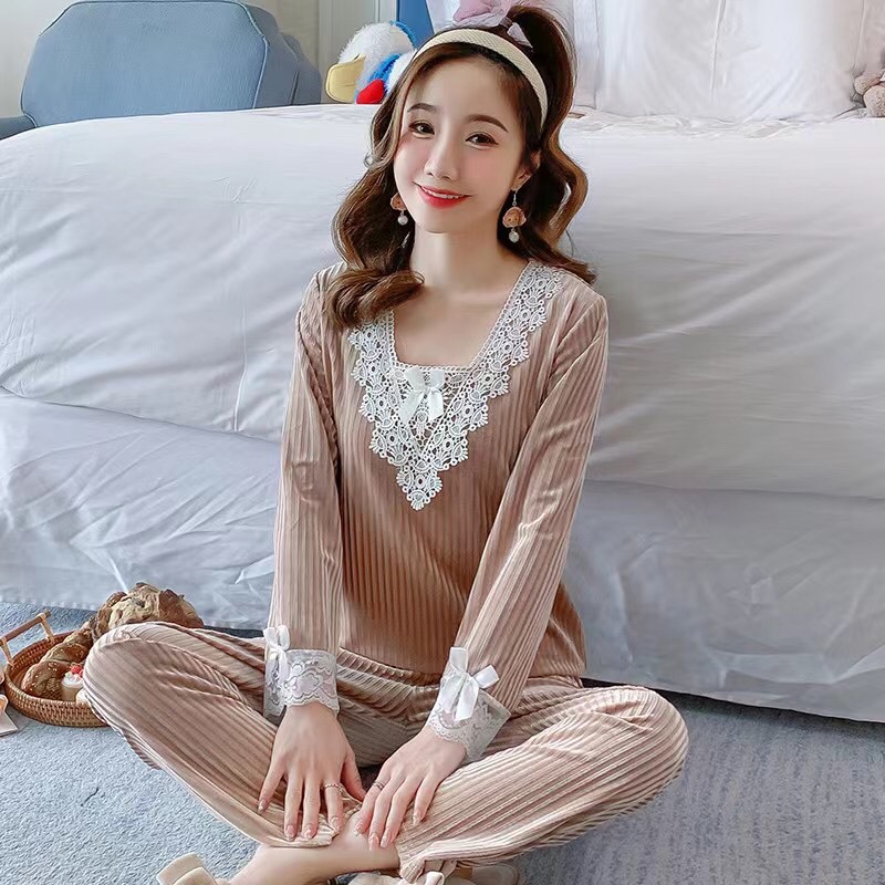 Group 9015# (Batch 43) August Autumn Velvet Lace Trim Long-sleeved Set M-XXL size Yiwu Quality Goods 2021 New Style Special Sale Bestseller Promotion Limited-time Grab