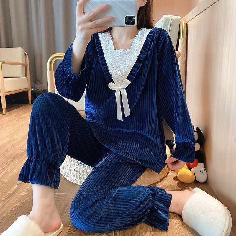 9022# Yiwu Good Goods and Fine Products 2021 New Style Special Sale Bestseller Promotion Limited-time Flash Sale Event Group (Batch 43) August Autumn Velvet Lace Lace Trim Long-Sleeved Set M-XXL