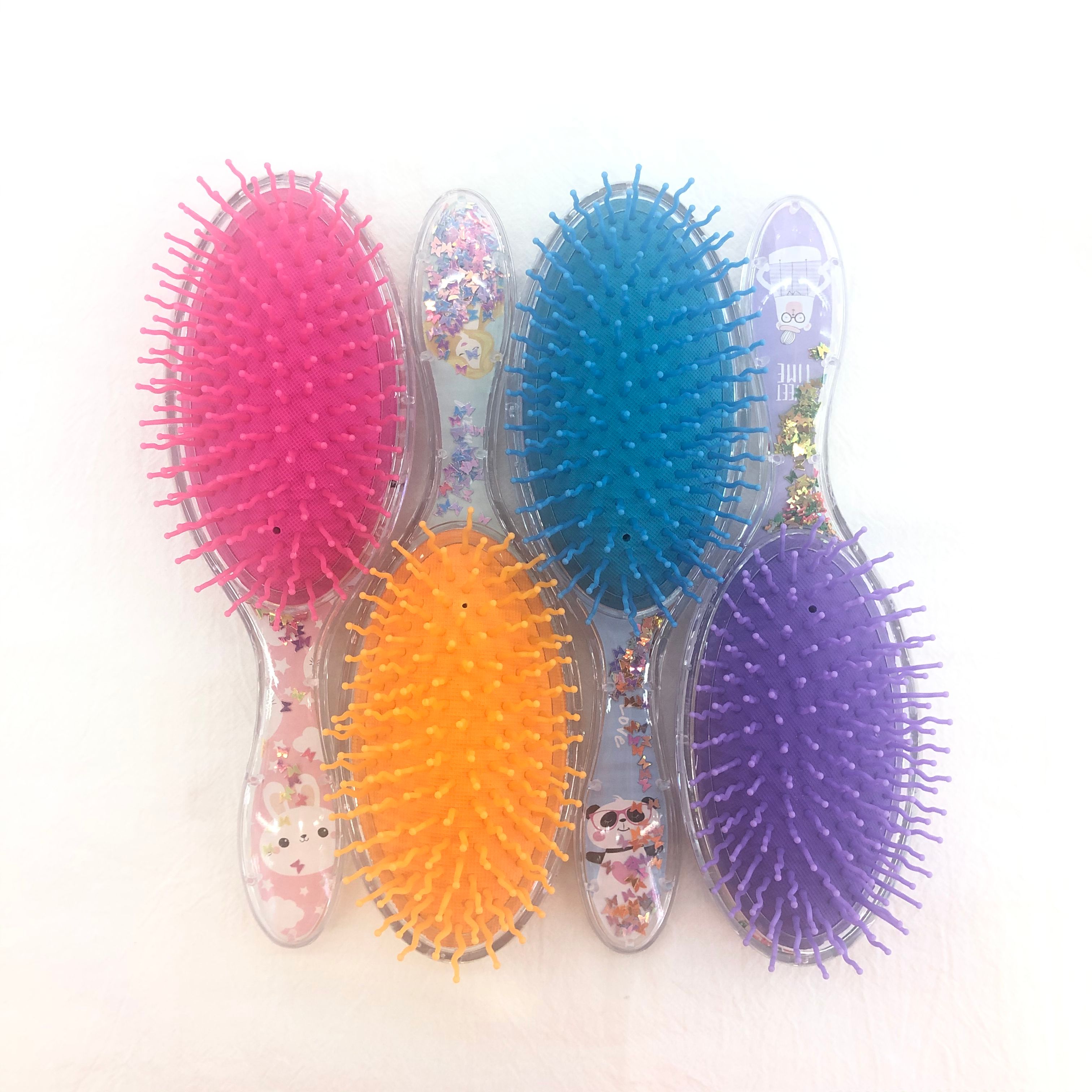 Oval transparent glitter powder air cushion massage comb, plastic massage anti-static comb, plastic printed cute airbag comb pic 4