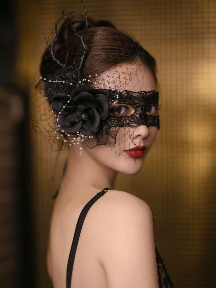 黑色天使羽毛闪钻流苏万圣节日派对聚会舞会美女走秀狂欢面具蒙面19产品图