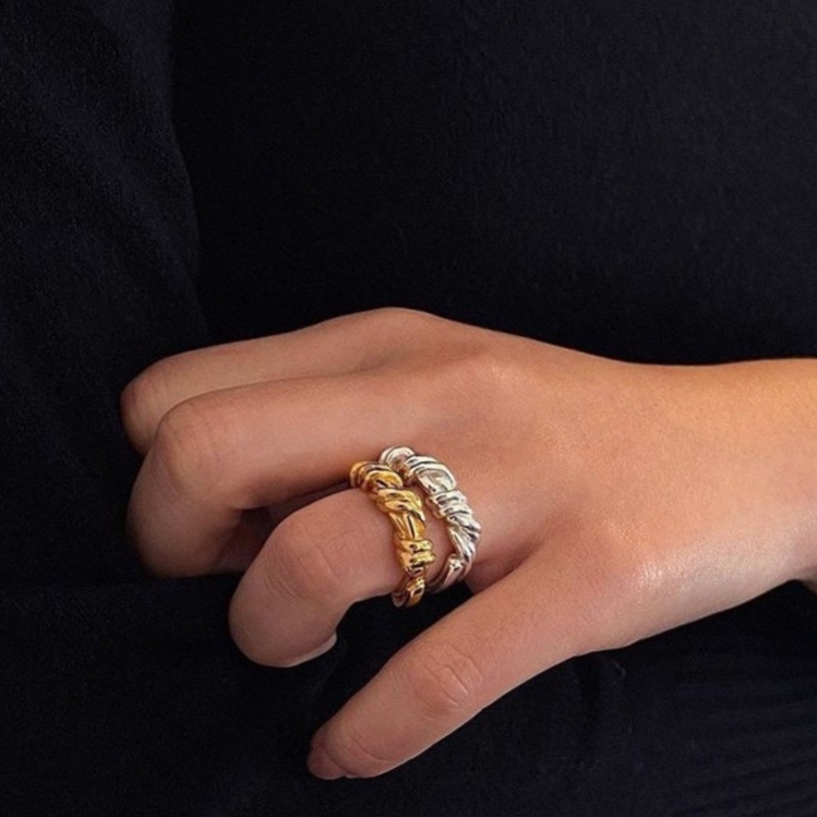 Yuzhu -042 European and American style ins Niche Design sense Metal opening cold style twist adjustable stackable simple and individual ring Specification image