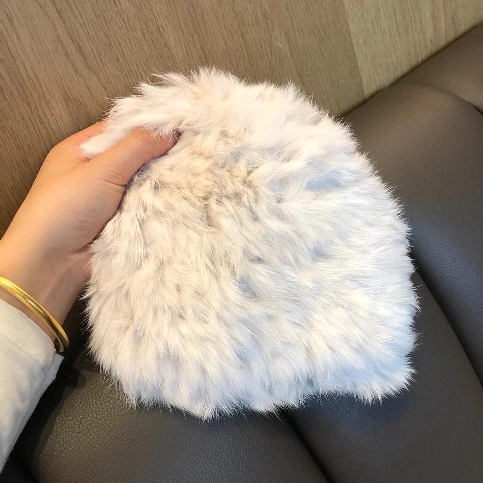 毛毛帽加厚保暖真毛兔毛绒皮草帽编织包头针织毛线帽子女秋冬百搭详情图3