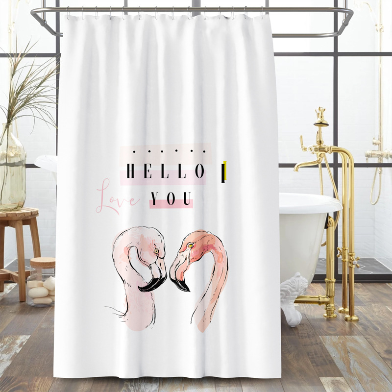 酒店卫生间浴帘防水浴室帘简约窗帘挂帘淋浴隔断帘子数码印花28图