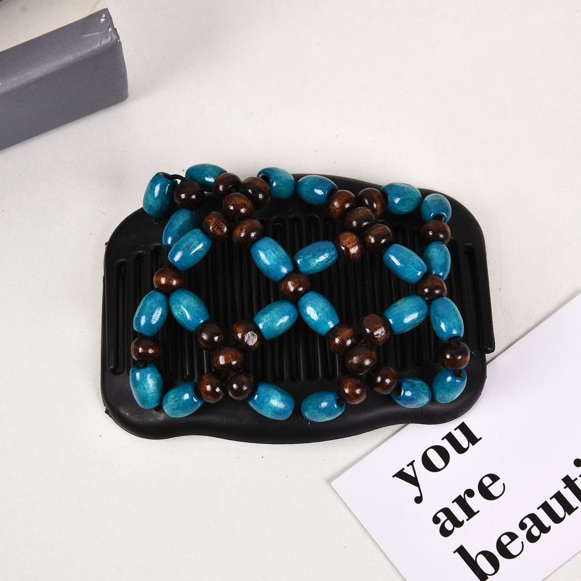 FLY1603 Cross-border beaded wood Bead Magic Hair Comb, Double-row Plug, Versatile Hair Comb, Magic Hair Comb, Hair coil, Hair Plug, Custom manufacturer