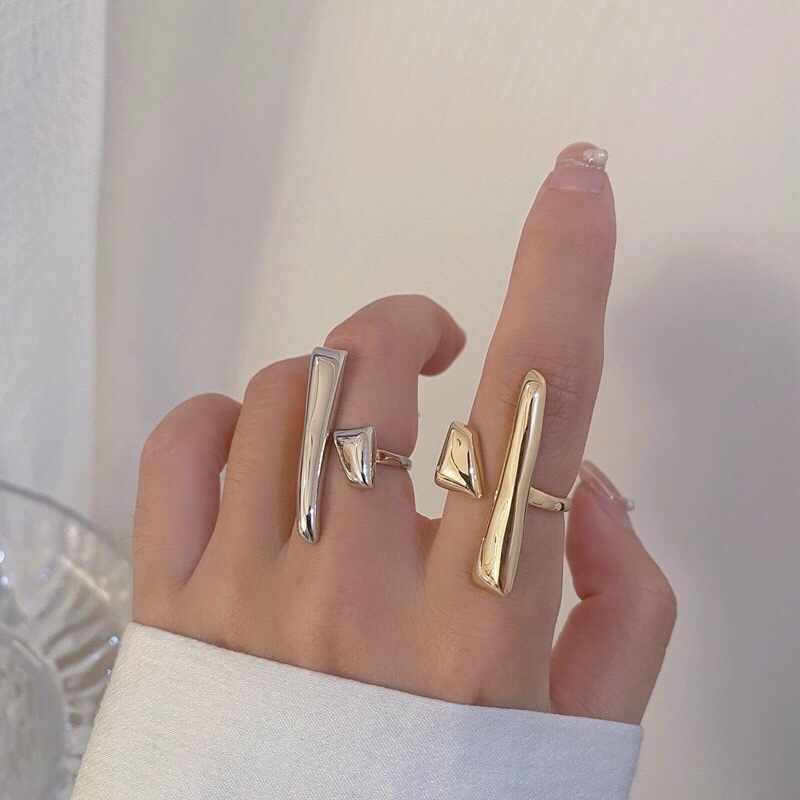 Jade Bead -049 European and American design sense, asymmetrical, niche gold-plated, unique personality, high-end feel, adjustable opening, index finger ring Item Picture
