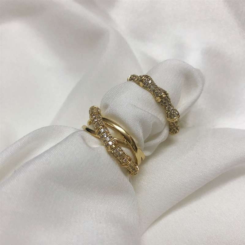 Yuzhu -053 French Niche Design, high-end, gold-plated zircon slightly inlaid with bamboo joints, simple and elegant, light luxury and individual ring details Picture