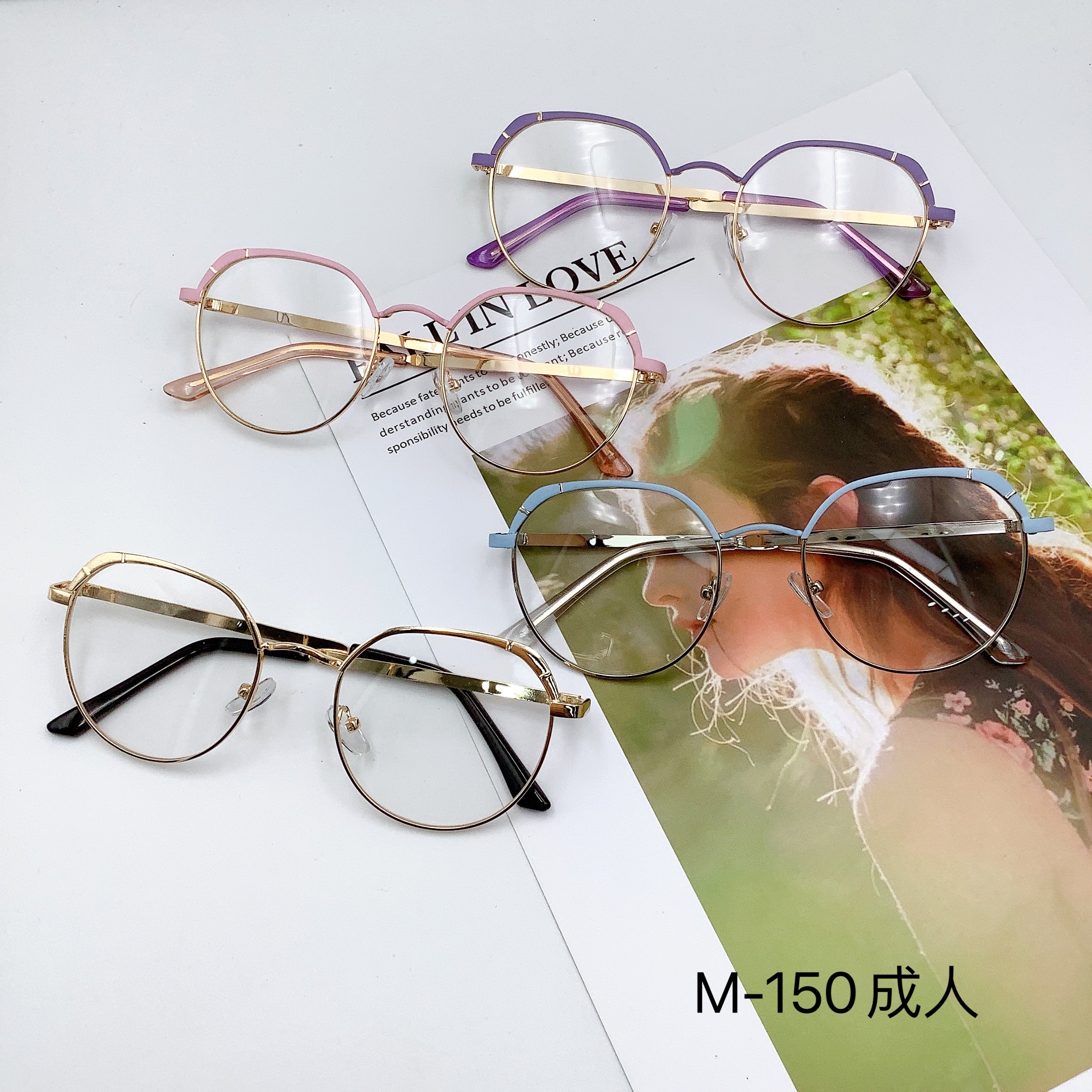 新款韩版时尚成人平光镜 圆框复古可配近视眼镜 M-150详情图1