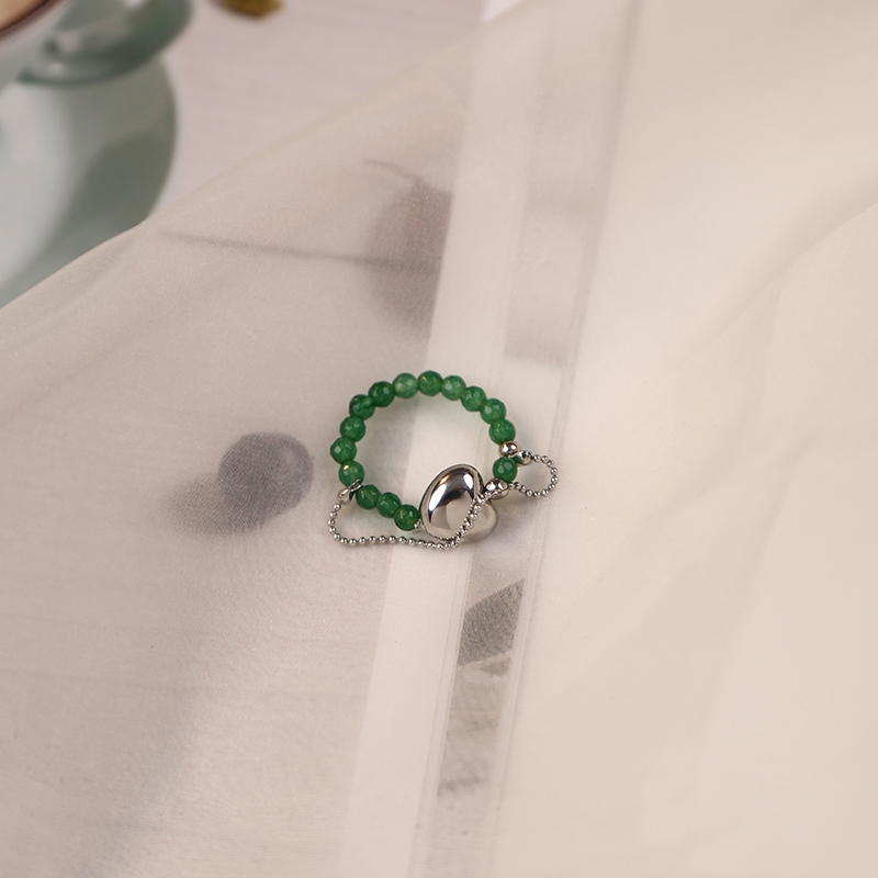 Yuzhu -062 Beaded Ring for Women, a niche design with a double-layer ring band, a unique retro accessory, and an ins cold style with a high-end feel Item Picture