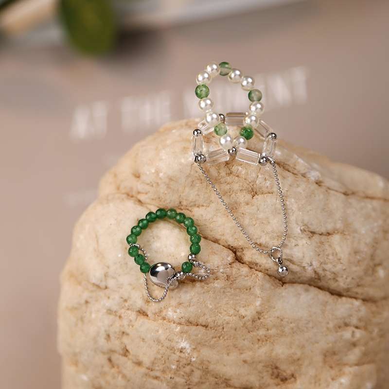 Yuzhu -062 Beaded Ring for Women, a niche design with a double-layer ring band, a unique retro accessory, and an ins cold style with a high-end feel details Picture