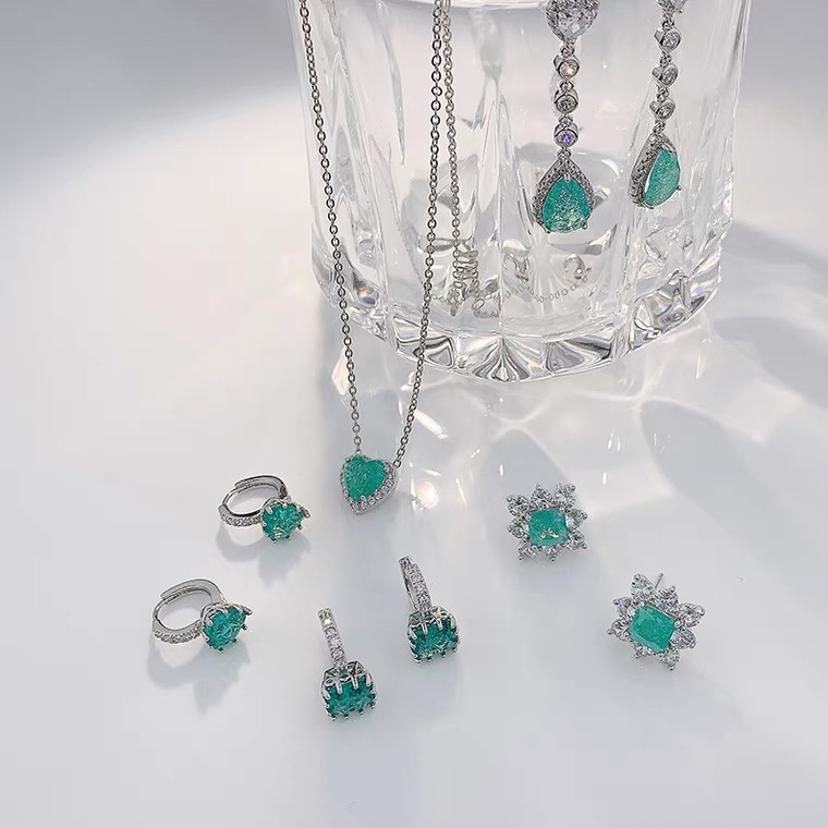 Winning color four-piece set retro personality long superflash zircon ethnic wind multi-tassel colorful earrings copper earrings Yiwu zircon thumbnail
