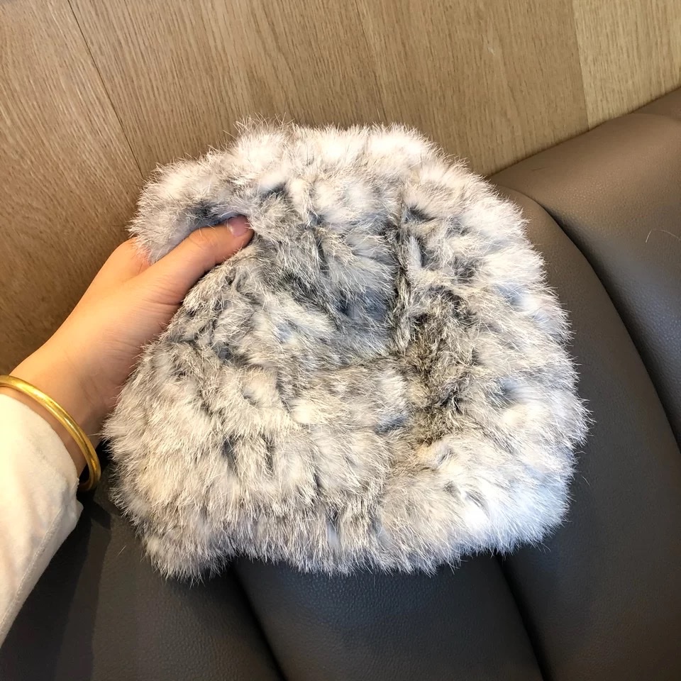 毛毛帽加厚保暖真毛兔毛绒皮草帽编织包头针织毛线帽子女秋冬百搭详情图6