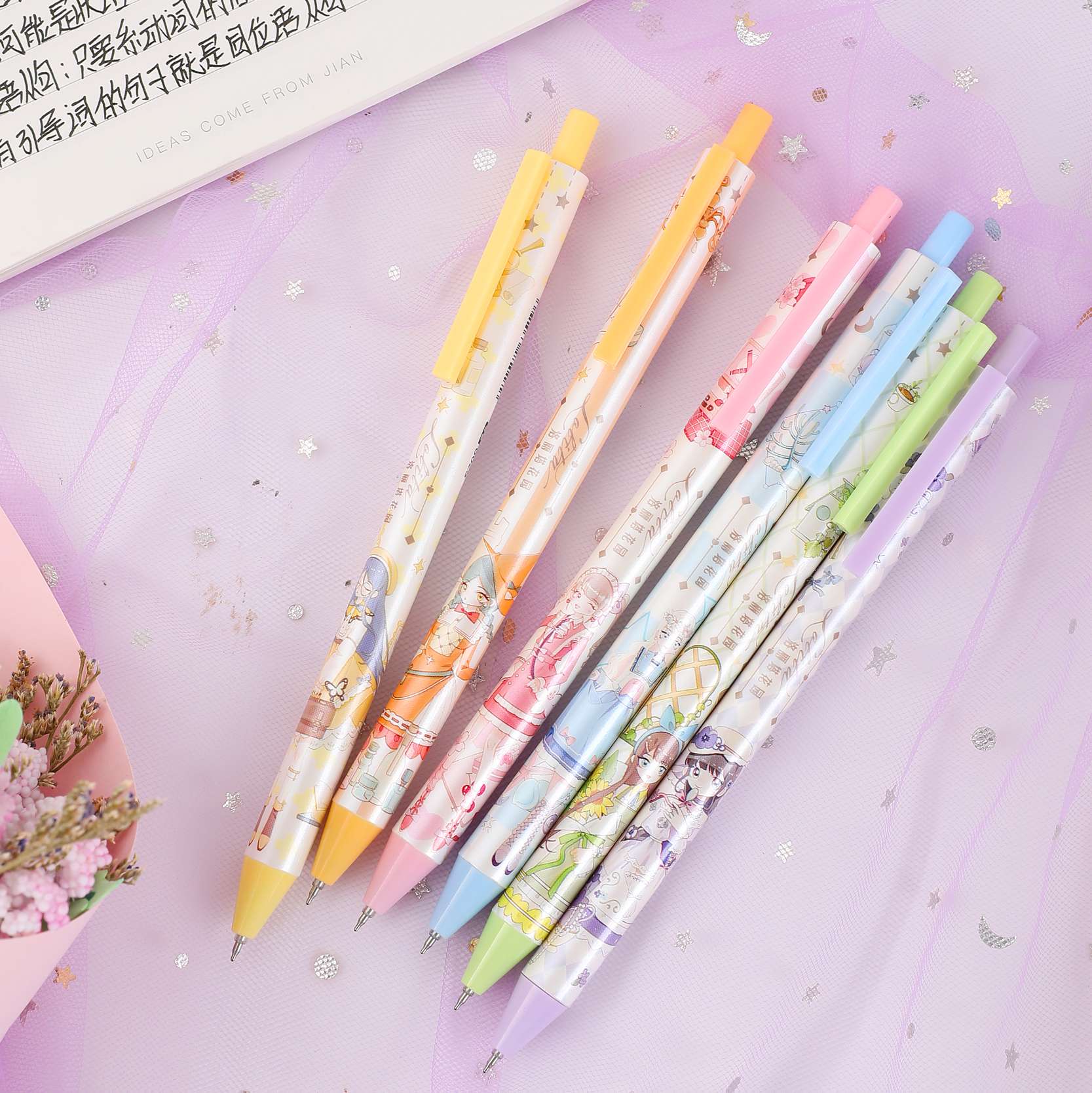 善知展示插盒装S709-72洛丽塔花园按动笔 学生考试用笔 商务办公用笔详情图9