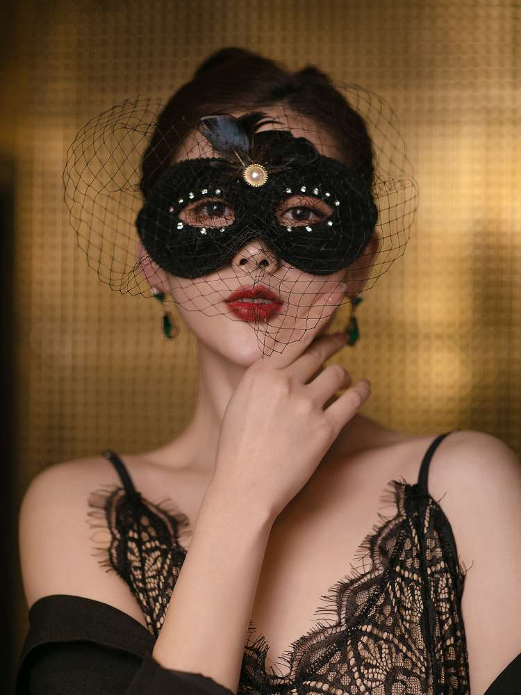 黑色天使羽毛闪钻流苏万圣节日派对聚会舞会美女走秀狂欢面具蒙面19细节图