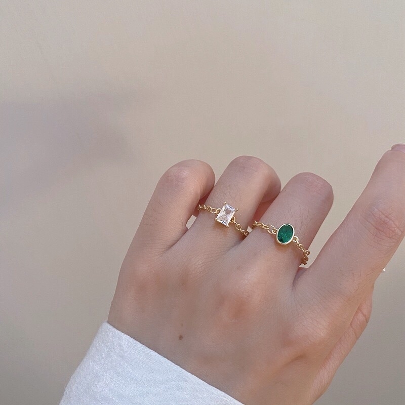 Jade Bead -039 niche design sense chain geometric gemstone temperament simple cold wind stack wear ins Senshi crystal ring ring