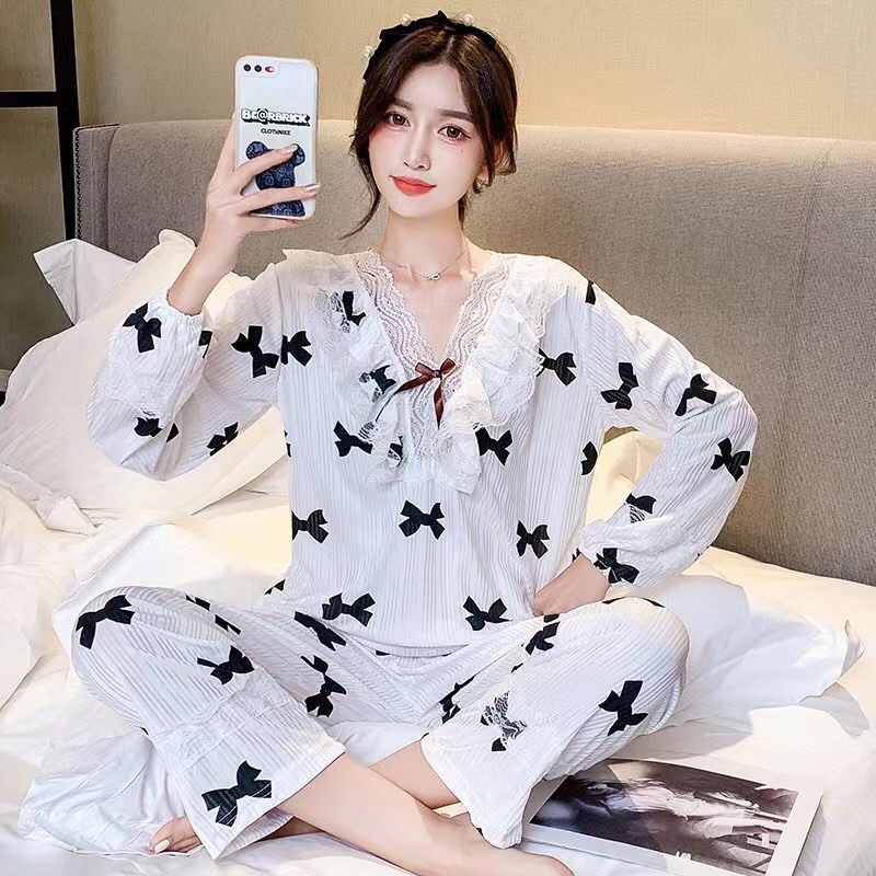 9040# Group (Batch 42) August Autumn Milk Silk 180g Lace Lace fringed long-sleeved Set M-2XL size Popular live-streaming bestseller from Yiwu, 2021 New Style Special Sale Bestseller