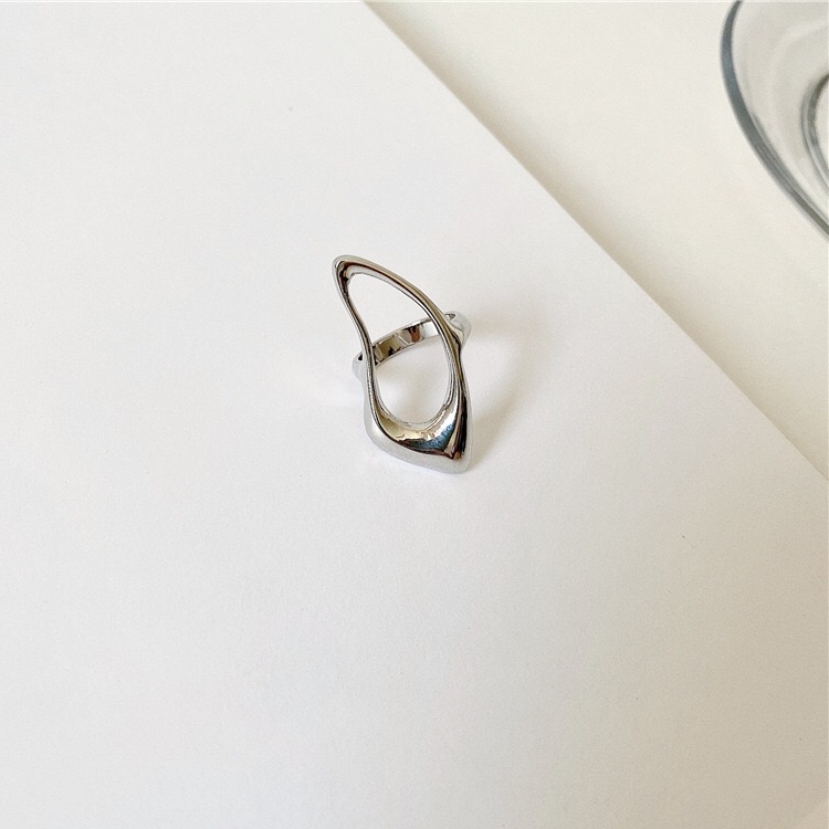Yuzhu -034: A niche design with a cold and simple style, versatile metal hollowed-out European and American irregular geometric ring Item Picture