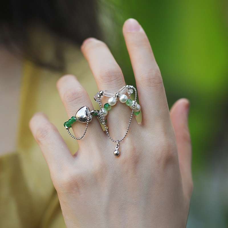 Yuzhu -062 Beaded Ring for Women, a niche design with a double-layer ring band, a unique retro accessory, and an ins cold style with a high-end feel Specification image