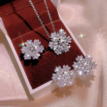 Live source South Korea zircon crystal jewelry necklace earrings stud set two sets of foreign trade exports