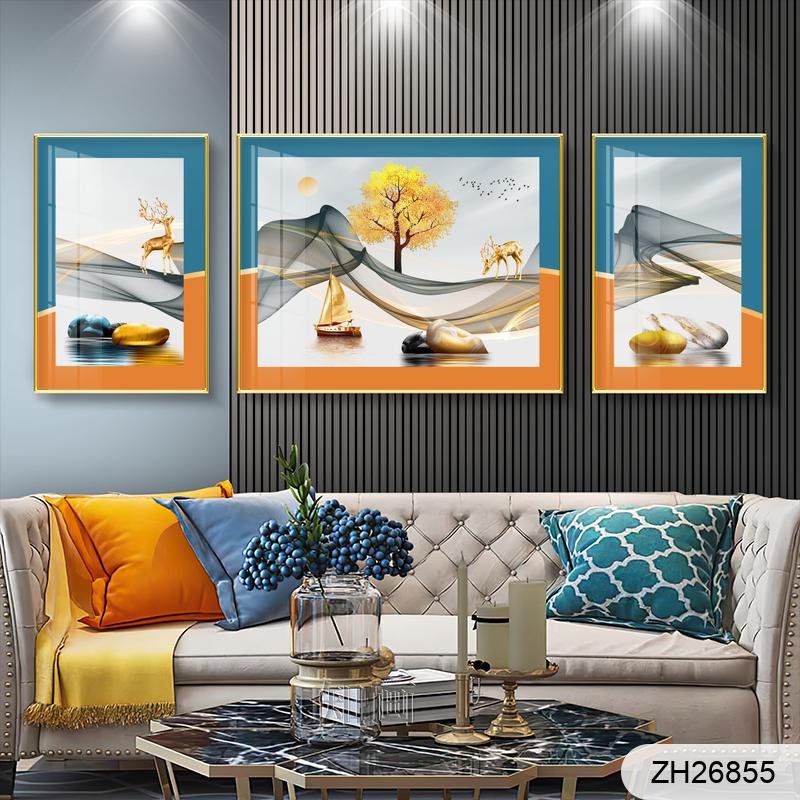 Frame in frame abstract geometric crystal porcelain painting Nordic simple triptych decorative painting