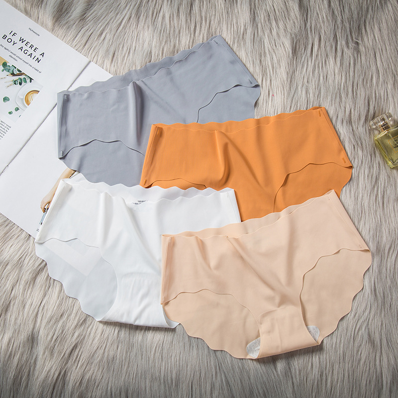 Ice Silk Traceless Ultra-Thin Wave Girls Underwear Solid Color Breathable Large Size Low Waist One Piece Of Women's Triangle Underwear