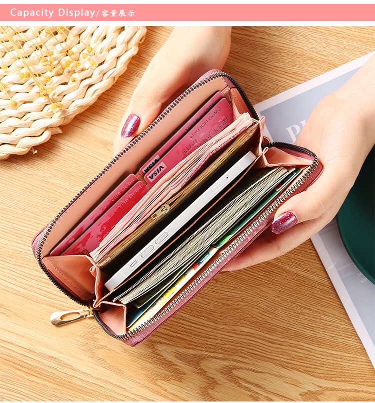 2021新款女士钱包女长款时尚压花单拉链大容量零钱包手拿手机包 详情图11