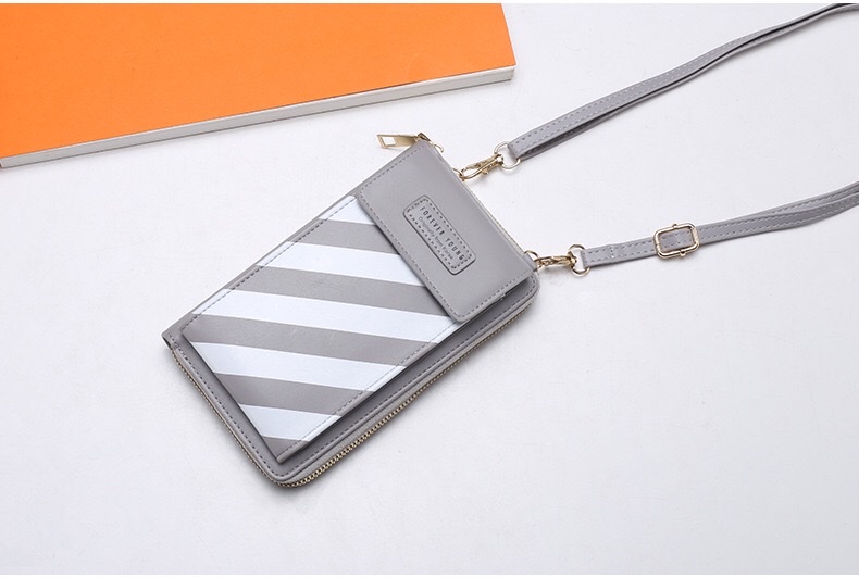 2021新款条纹女手机包竖款单肩包零钱包韩版纯色女式手机包斜挎包 细节图