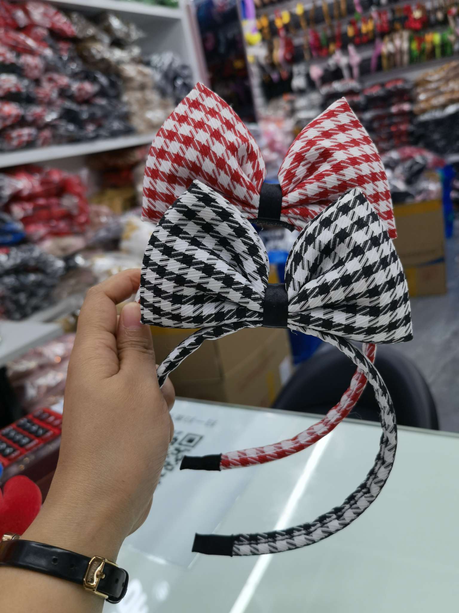 Check Bow Tie Headband Headband Hair Band Bow Headband Headband details Picture