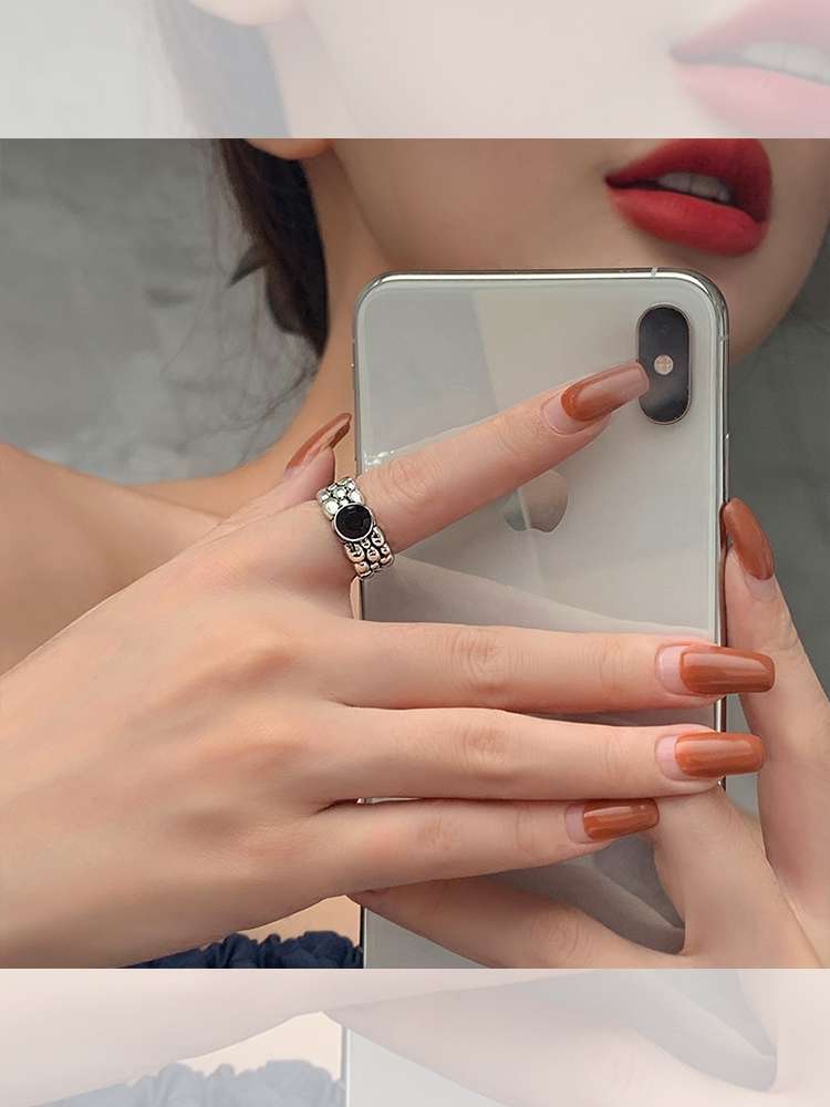Jade Bead -019 Snake Pattern Retro Vintage Ring, Women's fashionable and individual Open ring, Cold Style Black Zircon ring, ins Trendy index finger ring Specification image