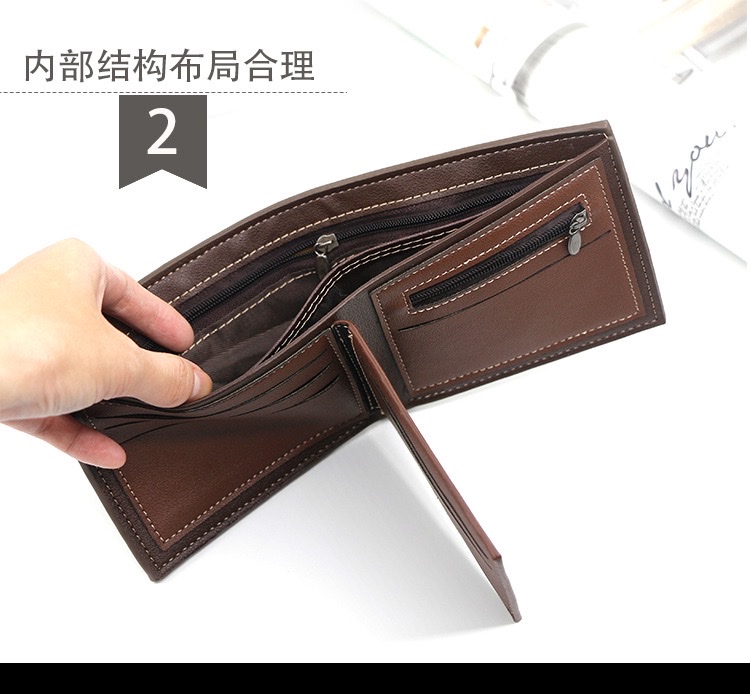 新款男士短款钱包磨砂皮钱夹休闲男钱包大容量多卡位钱夹 详情图2