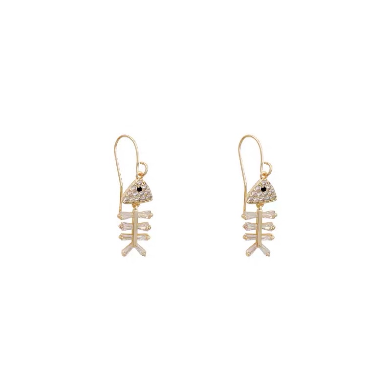 Fishbone zircon inlaid simple, fashionable and trendy sweet girl ear hooks Item Picture