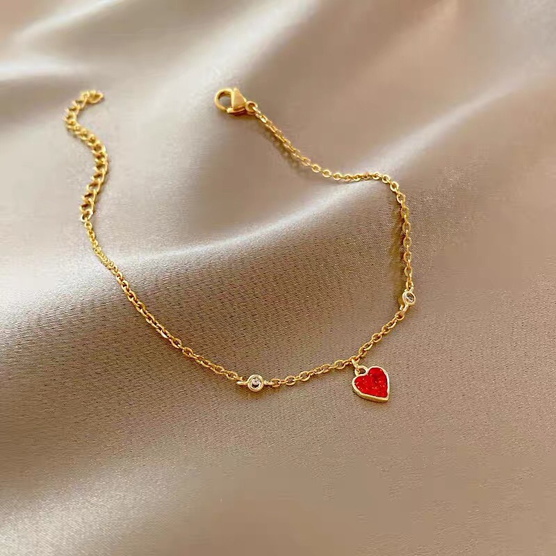 新款韩国东大门时尚红色爱心图案百搭手链