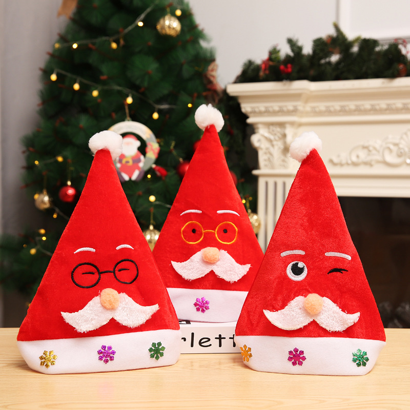 New Cartoon Antlers Old Man Christmas Children's Holiday Party Creative Gift Toy Small Gift Christmas Tree Decoration Pendant Santa Claus Crown Glasses Embroidered Hat Santa Hat Specification drawing