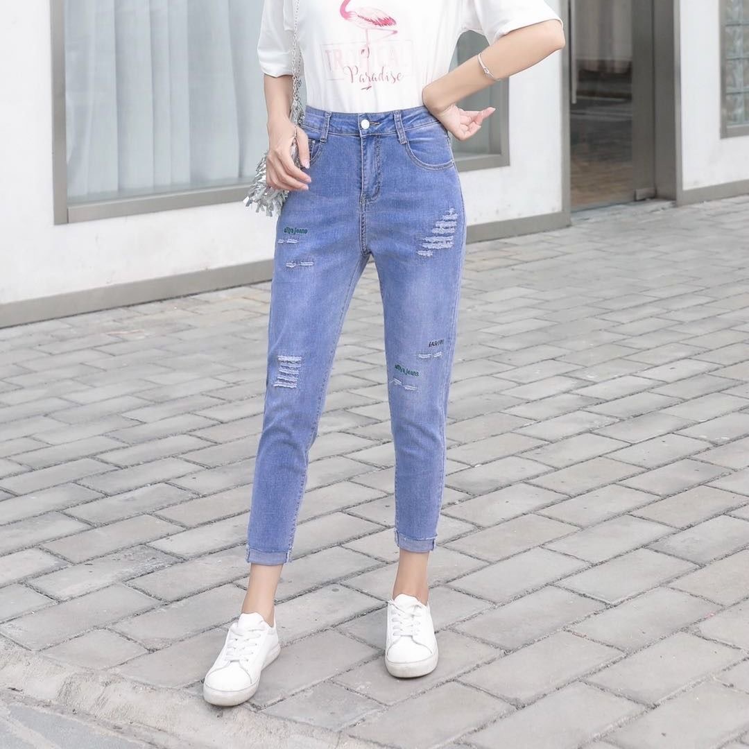 Tight-waisted 9-inch jeans for women, high-waisted loose, large-sized, casual and slimming elastic Harem pants