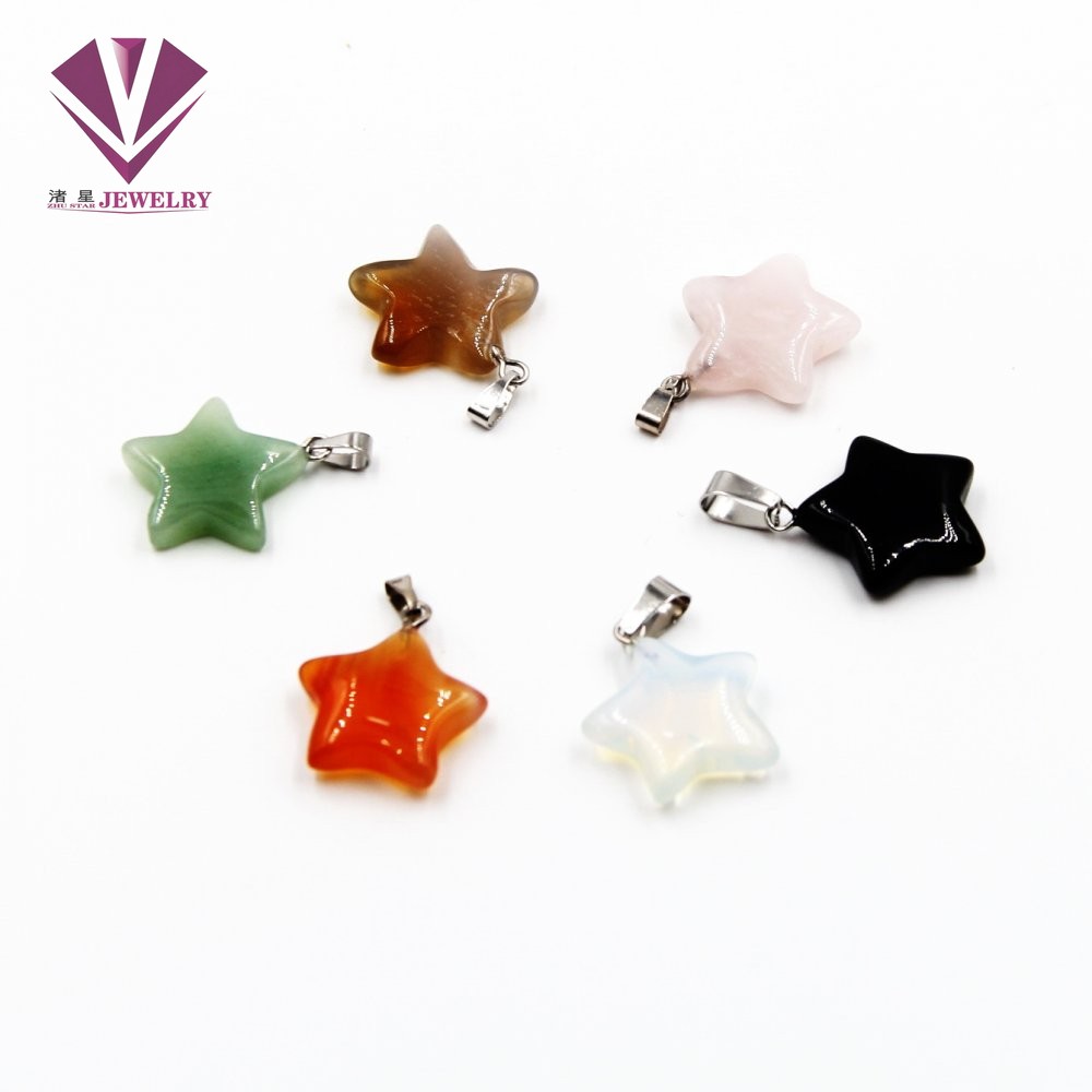 Natural stone five star pendant, pink stone, turquoise, green jade, opal stone, black stone, blue sand stone, gold sand stone, amethyst thumbnail