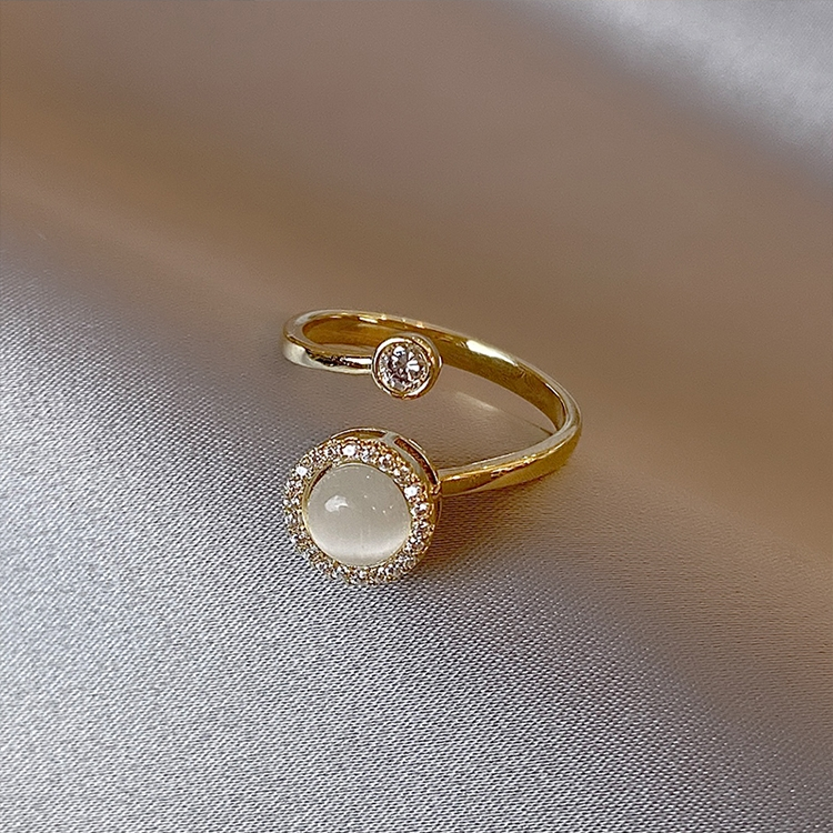 Jade Pearl -020 Cat's Eye Ring, a new style of fashionable and individual plain ring for women, an Instagram niche open ring, and a delicate index finger ring