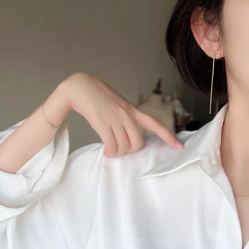 Long tassel earrings, clip style, Korean feminine earrings and pendants, no ear holes Specification image